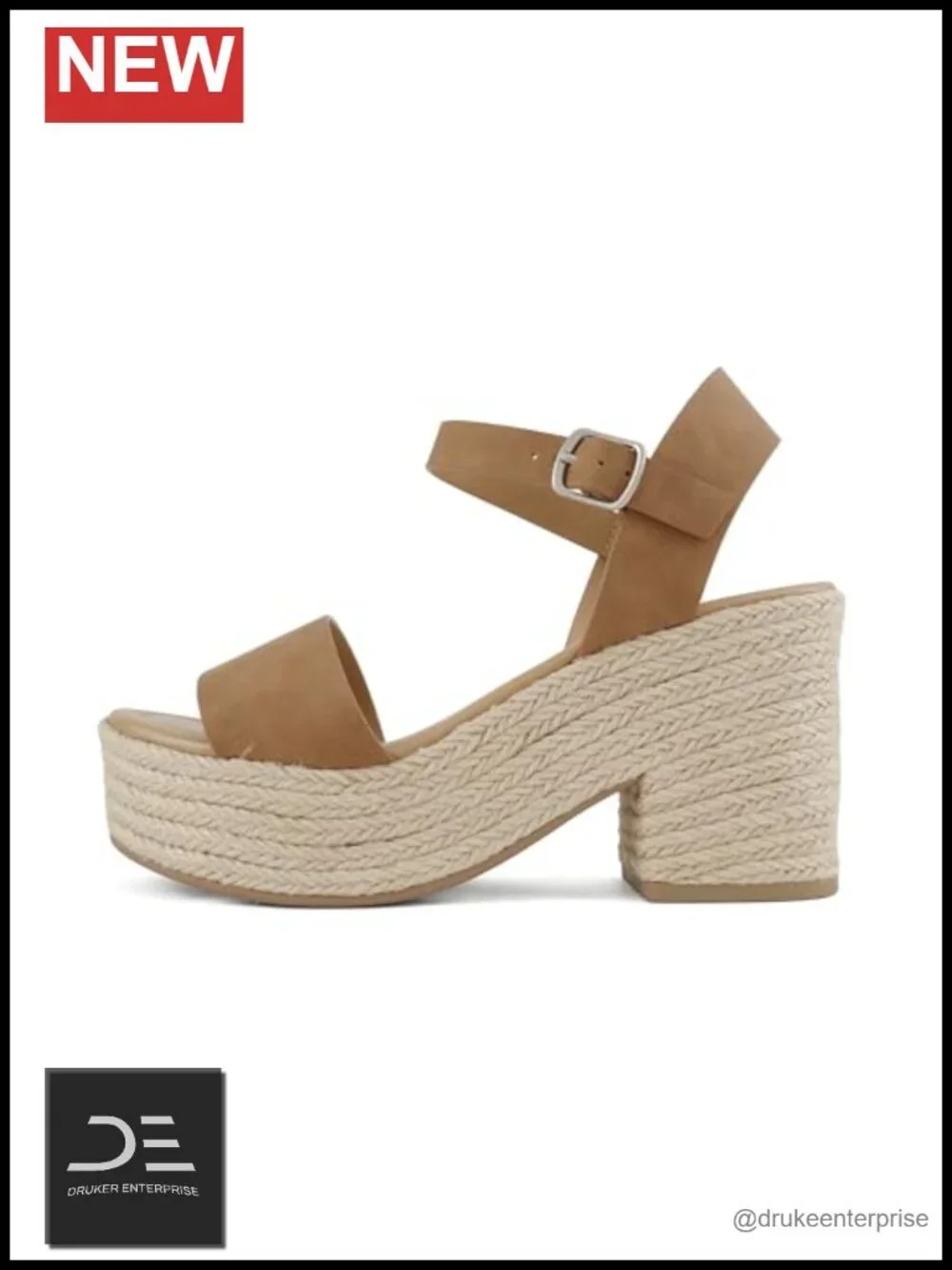 Platform Wedge Sandals with Jute Wrap Ankle Strap Open Toe